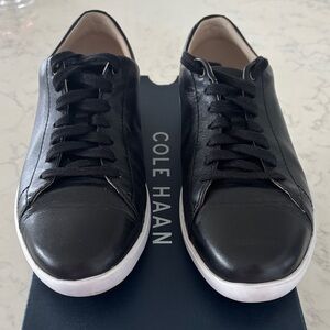 Cole Haan Women’s Black Leather Sneakers with White Sole